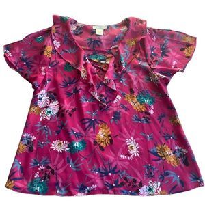 Urban Romantics bell sleeve polyester pink floral top size M